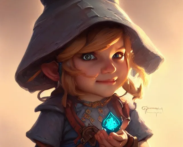 Image similar to little gnome engineer, deep focus, d & d, fantasy, intricate, elegant, highly detailed, digital painting, artstation, concept art, matte, sharp focus, illustration, hearthstone, art by artgerm and greg rutkowski and alphonse mucha