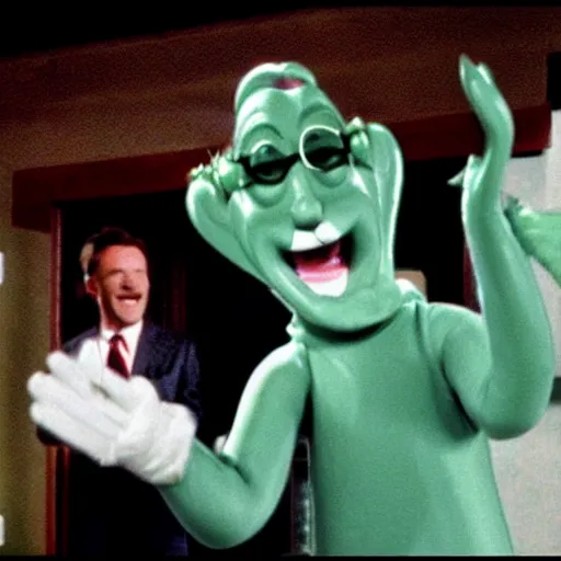 Image similar to bryan cranston maniacally laughing as gumby from looney tunes apophasis