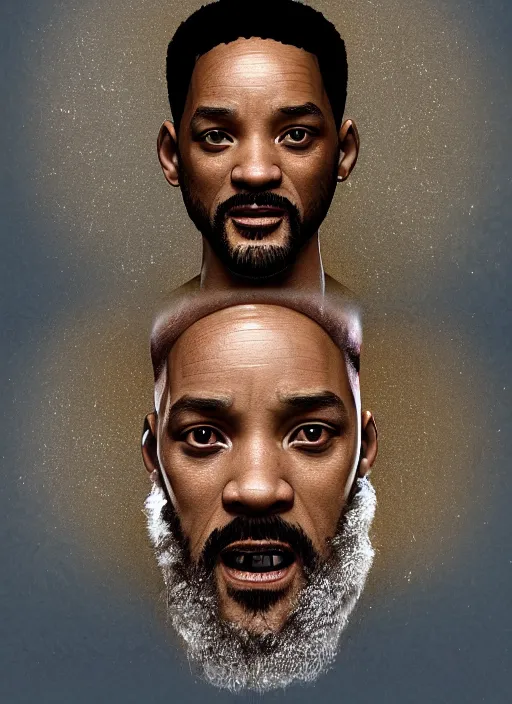 Image similar to portrait of will smith as jesus, au naturel, hyper detailed, digital art, trending in artstation, cinematic lighting, studio quality, smooth render, unreal engine 5 rendered, octane rendered, art style by klimt and nixeu and ian sprigger and wlop and krenz cushart.