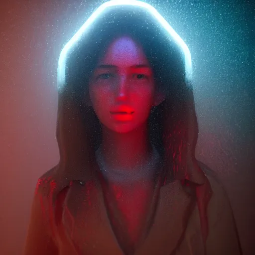 Image similar to human portrait made out of rain, beautiful, neon, epic detail, rendered in octane, unreal engine