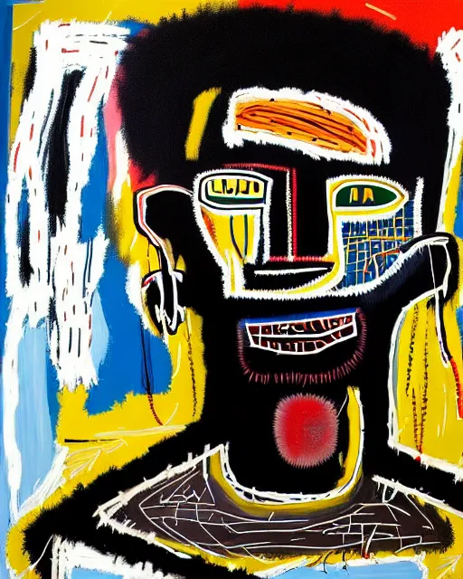 Image similar to A extremely highly detailed majestic hi-res beautiful immaculate head and shoulders award winning painting masterpiece of the face of a strong black african man by Jean-Michel Basquiat, 8k, high textures, hyper sharp, insanely detailed and intricate, super detailed, 8k HDR high quality