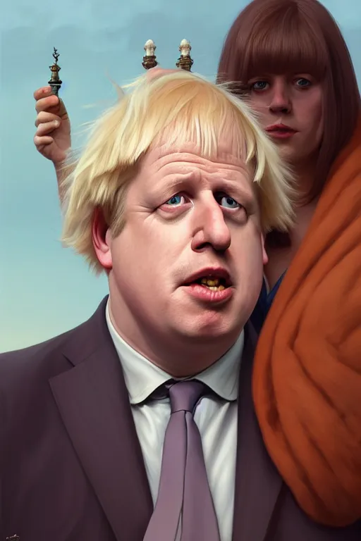 Image similar to Boris Johnson as a Family Guy character, realistic portrait, symmetrical, highly detailed, digital painting, artstation, concept art, smooth, sharp focus, illustration, cinematic lighting, art by artgerm and greg rutkowski and alphonse mucha