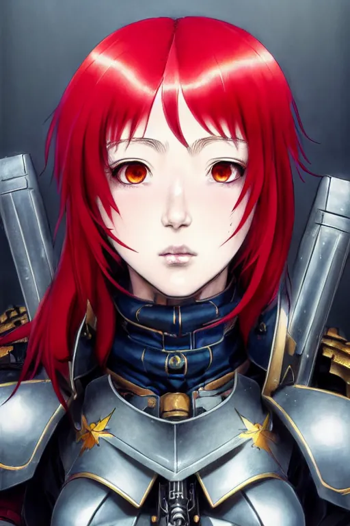 Image similar to portrait of Anime sister of battle, Warhammer 40000, cute-fine-face, red-short-hair pretty face, realistic shaded Perfect face, fine details. Anime. realistic shaded lighting by Ilya Kuvshinov katsuhiro otomo ghost-in-the-shell, magali villeneuve, artgerm, rutkowski, WLOP Jeremy Lipkin and Giuseppe Dangelico Pino and Michael Garmash and Rob Rey