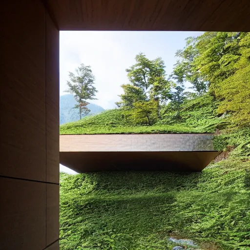 Image similar to a building in a stunning landscape by kengo kuma