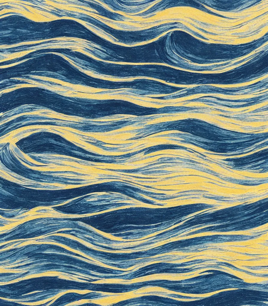 Image similar to a beautiful painting of symmetric waves on the coast, lineart, charcoal sketch, extremely fine finish, high detail, simple style, golden acrylic highlights