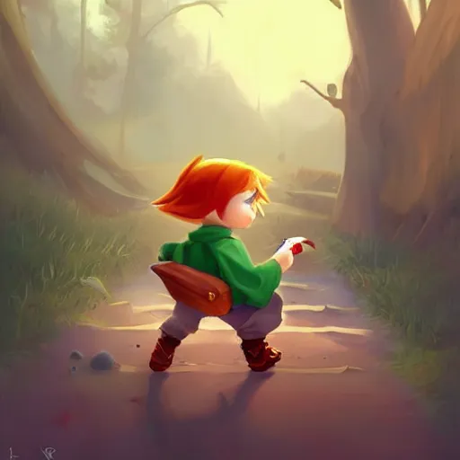 Image similar to cute little boy character inspired in little hood red and link from legend of zelda, digital artwork made by lois van barlee and rhads