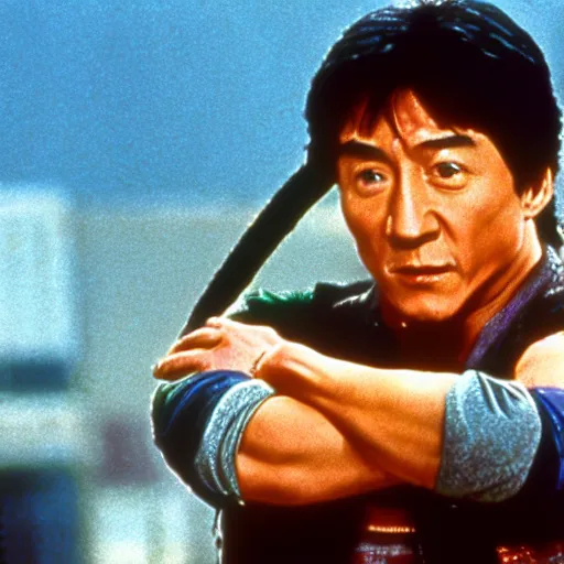 Image similar to Jackie Chan in the 1990s film Teenage Mutant Ninja Turtles, film still, photo