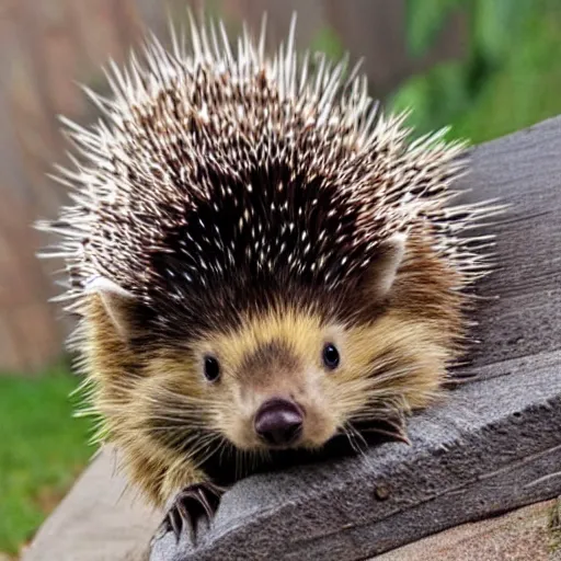 Prompt: nothing is as cautiously cuddly as a pet porcupine