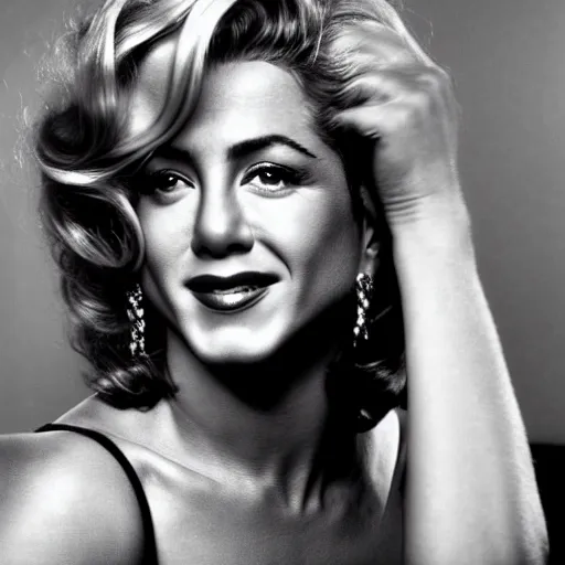 Image similar to Jennifer Aniston as Marilyn Monroe iconic picture, 8k, realistic