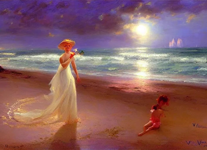 Prompt: beach moonlight by vladimir volegov and alexander averin and delphin enjolras