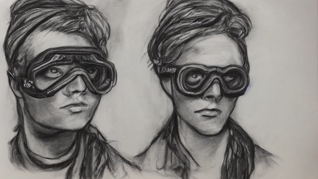 Prompt: charcoal drawing life the very crispest, neatest goggles