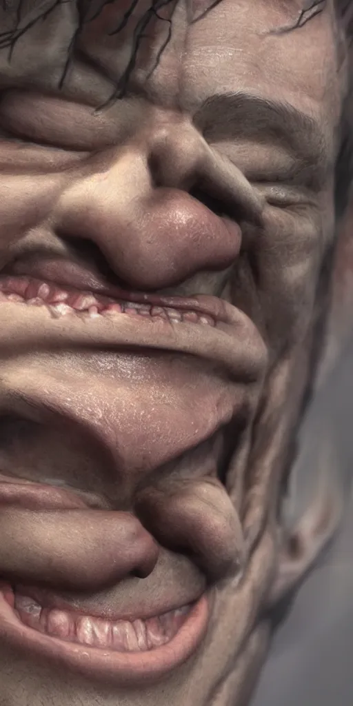 Image similar to a man slowly slipping into madness but genuinely happy about it, ultra detail, hyper realistic.