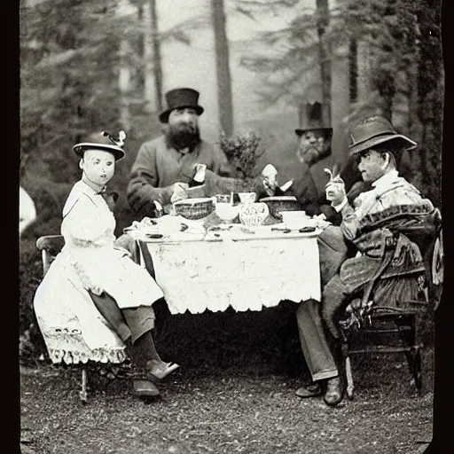 Image similar to “ grizzly bear tea party, 1 9 0 0 ’ s photo ”