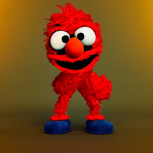 Image similar to of Elmo from sesame street dressed up as a rapper in New York City, highly detailed, 4K, moody lighting, 90’s vibe, 3d render, octane redshift, 8k