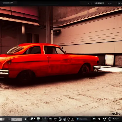 Image similar to red car, atompunk style, 3 d render, unreal engine