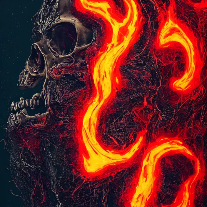 Prompt: portrait of a skull in a flame-retardant suit. intricate abstract. intricate artwork. by Tooth Wu, wlop, beeple, dan mumford. octane render, trending on artstation, greg rutkowski very coherent symmetrical artwork. cinematic, hyper realism, high detail, octane render, 8k, iridescent accents