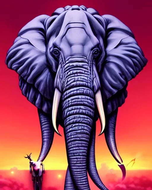 Image similar to a new logo for stillz music featuring an elephant with headphoes djing synthwave afrofuturism, dubstep character, detailed, intricate, hyperrealism, intense, scary, fierce, art by artgerm and greg rutkowski and rhads and anato finnstark