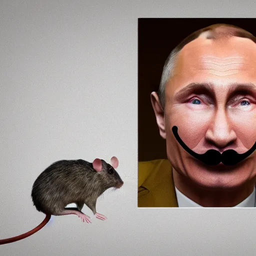 Image similar to rat with Putin's face, Putin's face with mouse nose and mouse mustache, 4k photo,