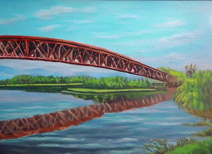 Image similar to an oil painting of a bridge