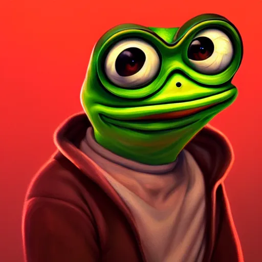 Prompt: portrait of the real life Pepe the Frog, expressive pose, futuristic, highly detailed, digital painting, artstation, concept art, smooth, sharp focus, dramatic light, studio light, by quentin tarantino