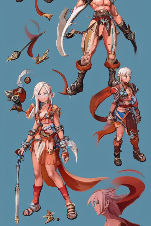 Image similar to character of breath of fire 4 by the artist Max Berthelot. Rendering the full body character . Sharp focus, full of details, by jenny harder and Jason Nguyen , art book, trending on artstation and cell shading