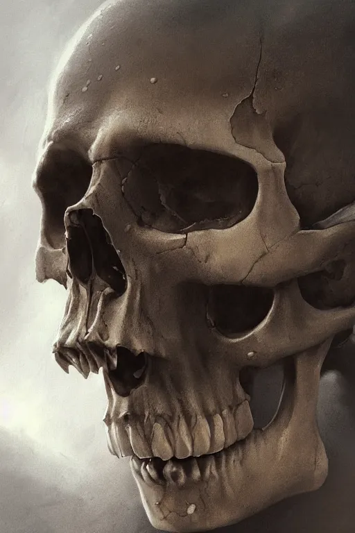 Image similar to skull, close - up portrait, powerfull, intricate, elegant, volumetric lighting, scenery, digital painting, highly detailed, artstation, sharp focus, illustration, concept art, ruan jia, steve mccurry