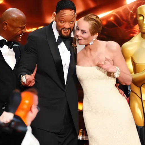 Image similar to Will Smith slapping The Terminator at the Oscars, photo