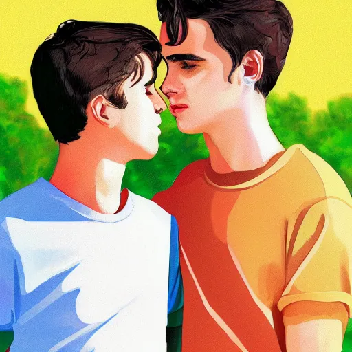 Image similar to call me by your name digital art, two boys in italy