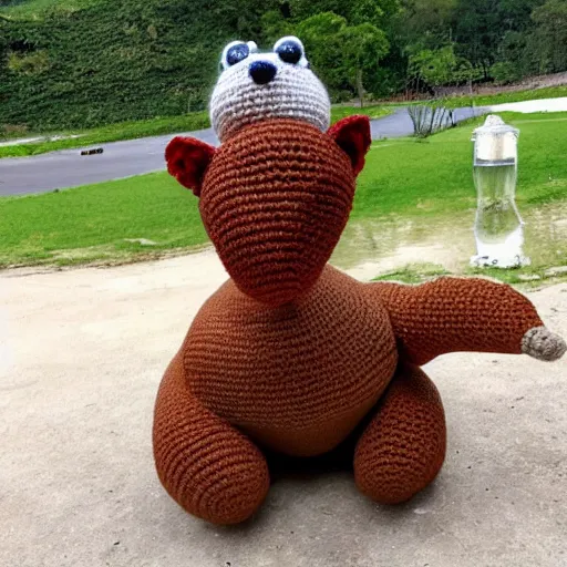 Prompt: a crochet capybara having a good time