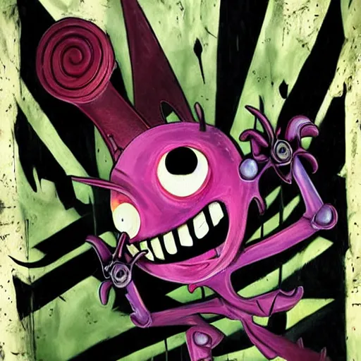 Image similar to invader zim, horror movie poster, detailed painting