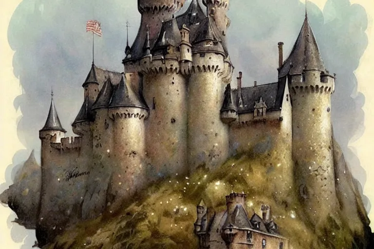 Prompt: 1950s castle muted colors. by Jean-Baptiste Monge!!!!!!!!!!!!!!!!!!!!!!