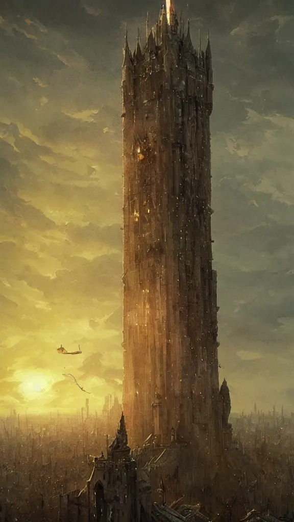 Image similar to the tower tarot card by greg rutkowski,