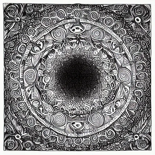 Image similar to infinite dimensions draw in intricate detail with micron black ink on large parchment