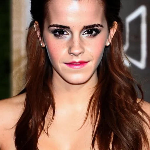 Image similar to emma watson mixed with kim kardashian, full - figure profile shot