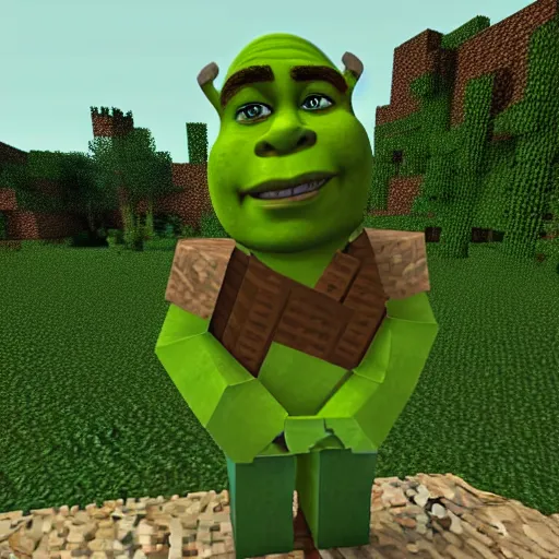 Prompt: Shrek in Minecraft