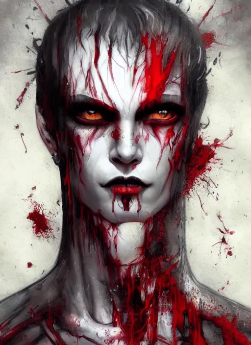 Prompt: a Demon Slayer portrait of a Vampire, tall, pale-skinned, slender with red eyes by Stanley Artgerm, Tom Bagshaw, Arthur Adams, Carne Griffiths, trending on Deviant Art, street art, face enhance, chillwave, maximalist, full of color, glittering