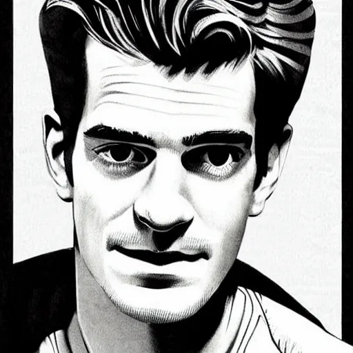 Image similar to “Andrew Garfield portrait, color vintage magazine illustration 1950”