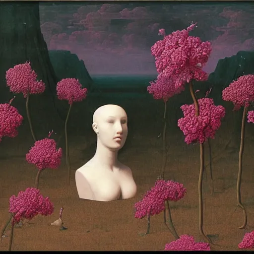 Prompt: David Friedrich, award winning masterpiece with incredible details, Zhang Kechun, a surreal vaporwave vaporwave vaporwave vaporwave vaporwave painting by Thomas Cole of an old pink mannequin head with flowers growing out, sinking underwater, highly detailed