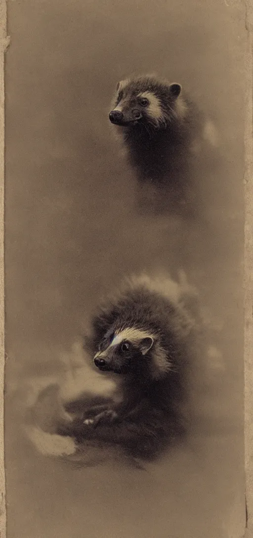 Prompt: daguerreotype portrait of a honey badger, vintage style, wet collodion, stempunk, sepia, monochrome black and white, artistic photo from late xix century, high resolution