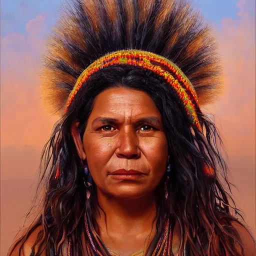 Image similar to portrait of an aboriginal australian woman ( 3 5 ) from australia in 2 0 2 1, an oil painting by ross tran and thomas kincade