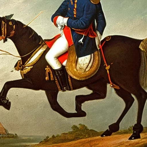 Image similar to Detailed oil painting of napoleon riding a bike