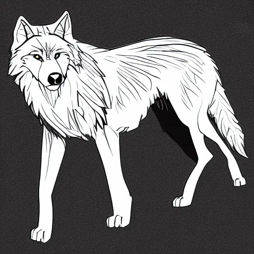 Image similar to wolf template base, digital line-art, full-body sideways view, simple, black and white, high quality, HD, 8K