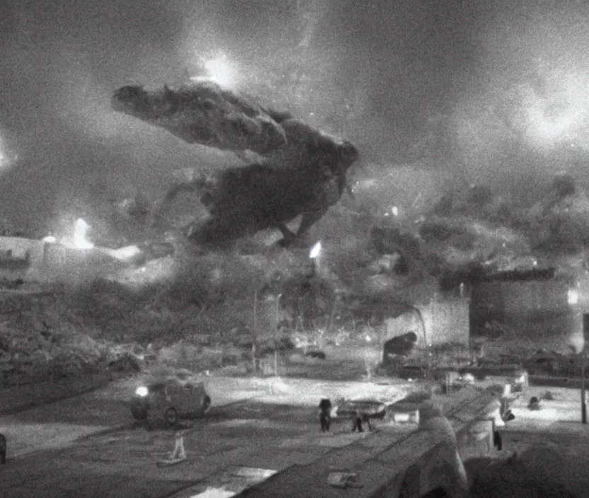 Image similar to Pulgasari the North Korean starfish monster destroying Pyongyang city, volumetric lighting, filmstill, produced by Kim Jong-il, Kodachrome, kaiju-eiga, monster! movie, communist propaganda, film noir, 35mm film grain, Cooke Varotal 20-100mm T3.1, in the style of Ishirō Honda and Stanley Kubrick