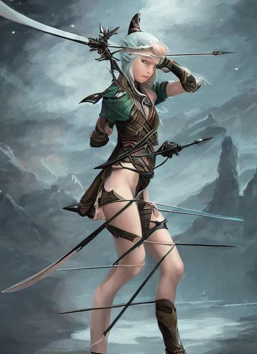 Image similar to elf archer aiming a bow by adrian smith and guweiz