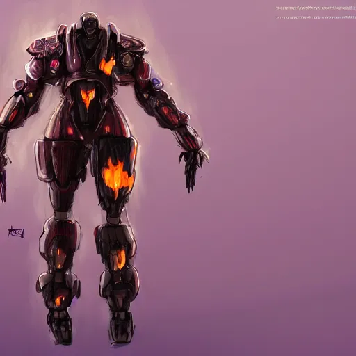 Prompt: Character design sketch with body made of Purple Lava and fire, mecha humanoid with cyberpunk bomber jacket, concept art character, organic, deep shadows by Heri Irawan, d&d art, fantasy, painted, 4k, high detail, sharp focus, artstation