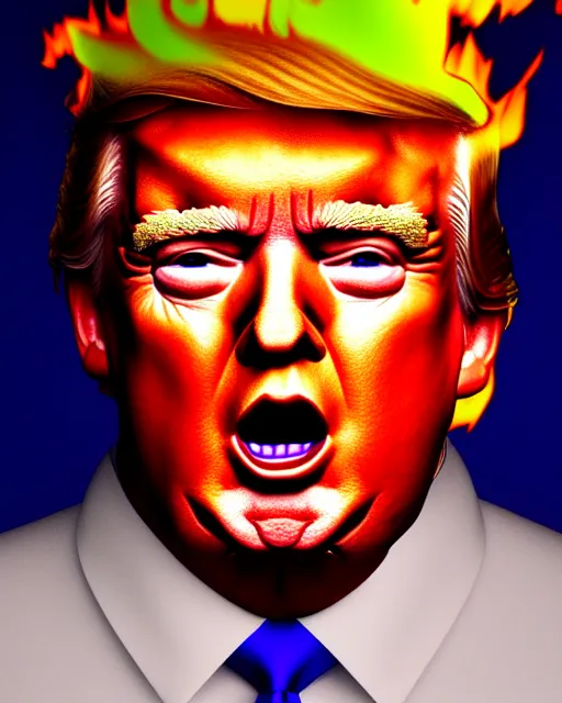 Image similar to portrait of donald trump with eyebrows on fire, ultra detailed, hyperrealism, trending on artstation, 8 k 4 d