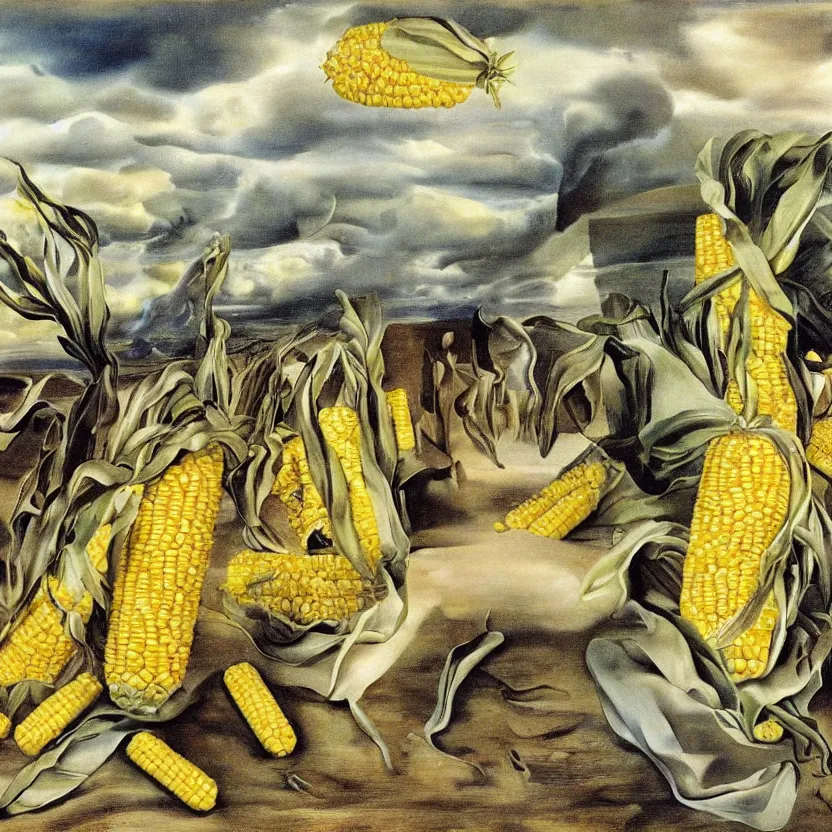 Image similar to corn on the cob, by salvador dali. surrealism