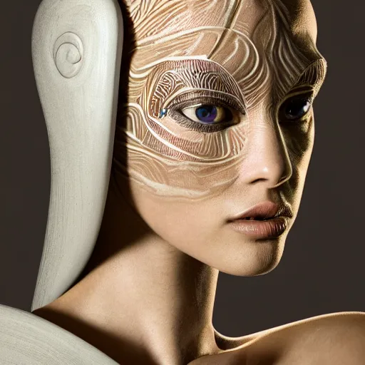 Image similar to portrait of a stunningly beautiful sleek alien tribal female, depth of field, zeiss lens, detailed, symmetrical, centered, fashionc photoshoot, by Annie Leibovitz and Steve McCurry, David Lazar, Jimmy Nelsson, Breathtaking, 8k resolution, extremely detailed, beautiful, establishing shot, artistic, hyperrealistic, beautiful face, octane render