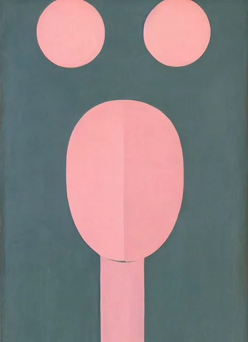 Prompt: portrait of a pink alien with minimalistic and aesthetic geometric shapes and patterns, muted color palette, symmetric, symbolist, abstract, spiritual art painting by Hilma At Klint