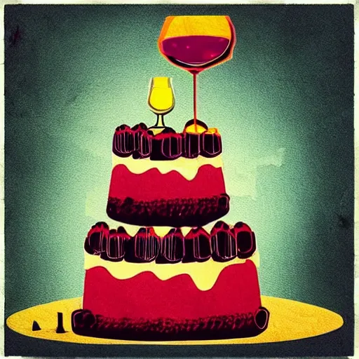 Prompt: “a birthday cake and wine imagined by Petros Afshar”